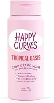 HAPPY CURVES Comfort Powder: Talc Free Anti Chafe Body & Foot Dusting Powder Deodorant to Control Inner Thigh Chafing, Private Areas, and All Over Body for Women 4 oz. (1 Pack, Tropical Oasis)