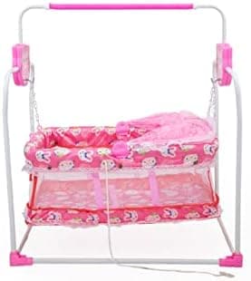 BABYBLESSING Alloy Steel Baby Cradle With Swing And Mosquito Net | Foldable | Sturdy And Safe | Durable | With Soft Mattress & Mosquito Net | Jhulla | Palna | Baby Swing | 0-15 Months | Pink