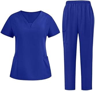 Scrubs for Women Set V-Neck Stretch Scrub Top & Drawstring Scrub Pant Nursing Uniforms Scrubs Sets with Pockets