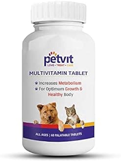 Petvit Multivitamin & Multimineral with 18 Ingredients Supplement for Skin-Coat, Joint, Digestion, Heart & Immunity for Dogs & Cats - 60 Palatable Chewable Tablets | for All Age Group