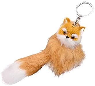 Uposao Mini Plush Keychain, Fluffy Plush Fox Keychain Pendant Cute Animal Toy Key Ring Car Key Chain Key Ring Charm Pendant Creative Gifts Mobile Phone Bag for Women Ladies Girls
