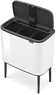 Brabantia Bo Touch Bin - 3 x 11 Litre Inner Buckets (White) Waste/Recycling Kitchen Bin with Removable Compartments + Free Bin Bags