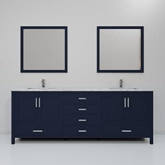 Bell+Modern Big Sur 80 in. W x 22 in. D Navy Blue Double Bath Vanity, Carrara Marble Top, Faucet Set and 30 in. Mirrors
