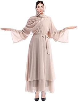 IWEMEK Women Muslim Cardigan Maxi Dress + Hijab Scarf Solid Loose Fit Long Sleeve Kaftan Full Length Islamic Dubai Abaya Dresses Arabic Middle Eastern Prayer Clothes Outfits