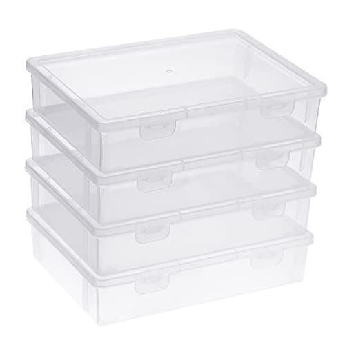 BTSKY Clear Plastic Storage Box with Flap Lid, Multipurpose Craft Organizers and Storage Box Art Supply Storage Organizer Plastic Sewing Box for Beads Pencils Notebooks, 4 Pack Small