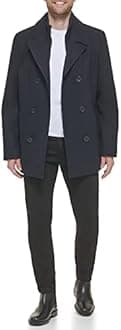 Kenneth Cole mens Double Breasted Peacoat With Full Zip Bib