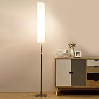LITFAD 1-Light Living Room Floor Stand Lamp Minimalist White Floor Reading Lamp with Cylinder Fabric Shade LED Bedside Nightstand Lamp Modern Floor Light for Living Room Bedroom Hotel