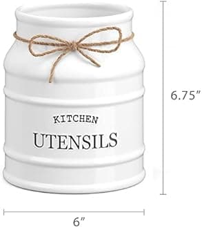 Barnyard Designs Ceramic Utensil Crock Holder for Kitchen Counter, Rustic Farmhouse Countertop Decor, French Country Organizer for Cooking Utensils, Spatulas and Mixing Spoons, White, 6ââ‚¬Â x 6.75"
