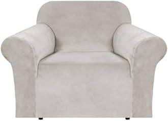 H.VERSAILTEX Stretch Velvet Armchair Cover Couch Covers 1 Cushion Chair Slipcover for Living Room Furniture Cover Crafted from Thick Comfy Rich Velour (Chair 31"-49", Oatmeal)
