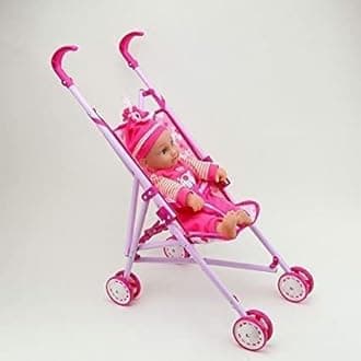 High Kids Stroller Toy With Real Moving Stroller - Easily Foldable Baby Pram Trolley for Girls With 2 Dolls - 55 cm Pink