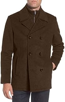 Kenneth Cole New York Men's Wool-Blend Coat with Bib, Black, XS