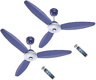 - ACTIVA Gracia 1200MM Ceiling Fan | 3 Wider Blades | BLDC 28W Motor With LED Light | Energy Saving BEE 5 Star Rated Fan | Reversible Mode & Timer | 5 Y Warranty Pack of 2 - Sparkle Blue
