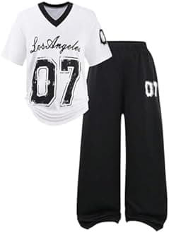 SOLY HUX Girl's Jersey Shirt 2 Piece Athletic Outfits Oversized Tee and Sweatpants Suit Pant Sets for Teen Girls