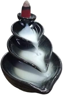 The World Decor Triple Jharna Backflow Incense Burner Waterfall Smoke Fountain for Home Decor with 10 Backflow Cones/Dhoop (Triple Cup)