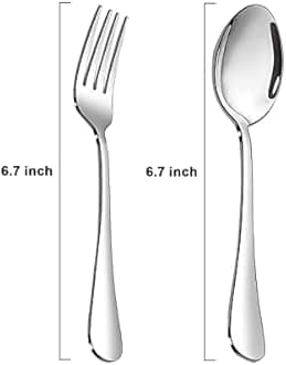 Spoon and Fork Set of 12, Stainless Steel Salad Forks and Spoons Silverware Set, Dishwasher Safe (Silver 6.7 Inch)
