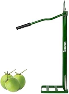 GREENON® Coconut Husk Peeler with Handle Grip | Heavy Weight 2.7 Kg Naral Solini | Manual Coconut Outer Shell Extractor | Powder Coated Metal | Heavy Duty Dehusker Machine | Green
