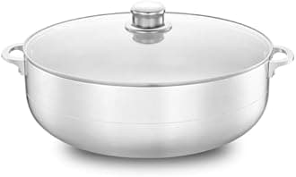 Alpine Cuisine Nonstick Aluminum Hot Pot Caldero with Glass Lid & Riveted Handle, Durable Cookware for Large Serving of Stew & Rice 13 Quart Easy Clean, Silver