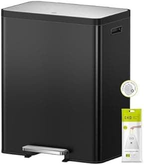EKO Ecocasa II Waste & Recycling Double Bin 30L + 30L, Fingerprint-Resistant Dual Kitchen Pedal Bin, Large 60L with Built-In Deodoriser, Matt Black Brushed Stainless Steel