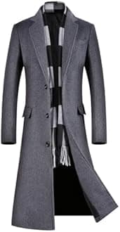 ebossy Men's Wool Blend Full Length Overcoat Single Breasted Long Coat with Flap Pocket