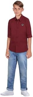 Allen Solly Boy's 100% Cotton Regular Fit Shirt, Maroon, 13-14 Y