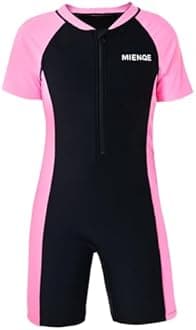 MIENOE Girls' One Piece Swimsuit, Kid Swimsuit, Girls Water Sport Short Swimsuit, UPF 50+ Sun Protection Bathing Suits