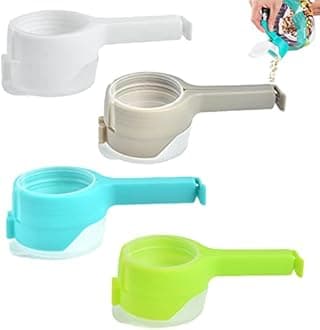 4Pcs Food Storage Sealing Clips, Food Bag Sealing Clip with Pour Spout, Kitchen Chip Bag Clips, Plastic Cap Sealer Clips, Bag Clip for Kitchen Food Storage and Organization