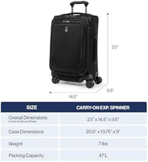 Travelpro Crew Classic Lightweight Softside Expandable Carry on Luggage, 8 Wheel Spinner Suitcase, Men and Women, Carry On 21-Inch, Titanium Grey, Titanium Grey, Carry On, Crew Classic Softside