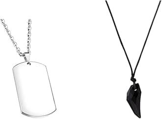 Yellow Chimes Men's Silver Dog Tag & Black Leather Pendant
