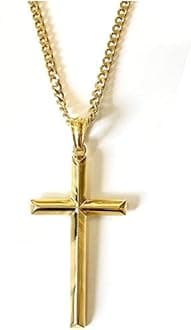 24K Gold Chain Style Cross Pendant Necklace Strong Clasp for MEN 24ct 3MM Thin for Charms Miami Cuban Link Diamond Cut Religious Beveled Edge