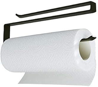 Dime Store Iron Paper Holder Towel Holder Underneath Cabinet Rack Holder Over The Door Kitchen Roll Holder Toilet Paper Roll Holder Over The Cabinet (Set of 2, Black)