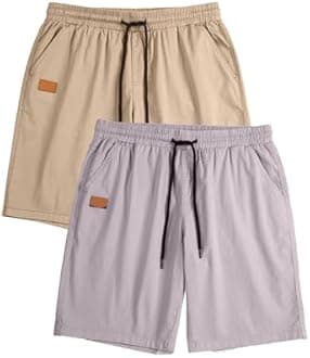 JMIERR Mens Casual Shorts - Cotton Drawstring Summer Beach Stretch Twill Chino Golf Shorts