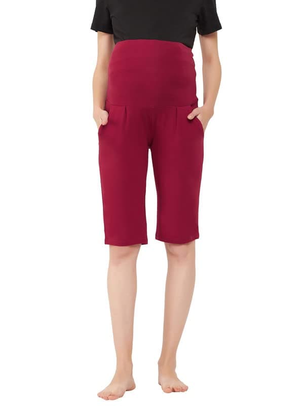 Women's Cotton Chic Basic Maternity Shorts in Maroon