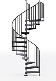 Reroute 36"H Platform 2 Rail Spiral Stair Kit, 60" Dia, 11-1/4'H, Vinyl Rails, Unassembled