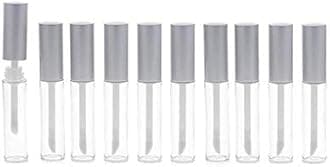 10PCS 10ml Empty Clear Lip Gloss Containers for Lipstick Samples Lip Balms Mini Refillable Travel Empty Lipgloss Bottle Tube Vials Containers with Bar Silver Lid (Transparent,Silver Lid)