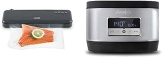 Bundle of DASH SuperSeal™ Vacuum Sealer for Food Storage and Sous Vide, Bags and Cutter Included - Grey + Dash Stainless Steel Sous Vide, Temperature Control with Timer, 8.5Qt
