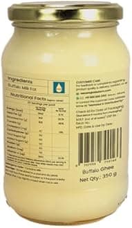 Sid’s Farm Buffalo Ghee - 350g | Aromatic and Granular | Made With Safe Tested A2 Milk | Free From Antibiotics, Preservatives and Induced Hormones | Glass Jar