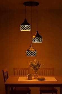 TRIPPING Black Industrial Pendant Lamp with 3 Adjustable Hanging Lights – Vintage Helmet-Shaped Design, Laser-Cut Pattern, Warm Ambient Glow – Ideal for Dining, Living Room, Café, Bar Décor