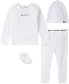 Calvin Klein Baby Boys 4-piece Set With Long Sleeve Tee & Pants, Ultra-soft Beanie & Socks Included 4 Piece Essentials Set, Coronet Blue