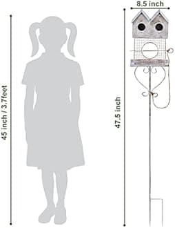 BAYN 47.5” Bird House Feeder Stake Outdoor, Metal Fruit Wild Bird Feeders Double-Hole Birdhouse Stake with Orange Holder Outside Decorations for Patio, Backyard, Yard