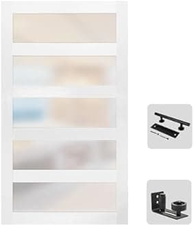 S&Z TOPHAND® 54 in x 80 in Glass MDF BarnDoor, PVC Surface, Simple DIY Assembly, with Senior Door Handle. Only Door, No Sliding Hardware Set.