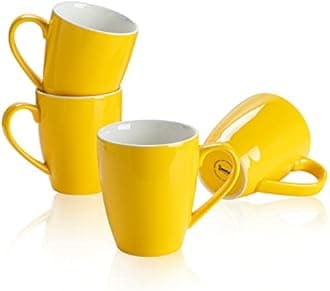 Sweese 601.405 Porcelain Mugs - 16 Ounce (Top to the Rim) for Coffee, Tea, Cocoa, Set of 4, Yellow