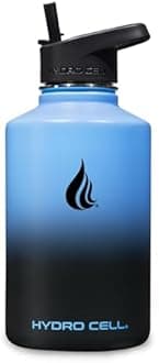 HYDRO CELL Stainless Steel Insulated Water Bottle with Straw - For Cold & Hot Drinks - Metal Vacuum Flask with Screw Cap and Modern Leakproof Sport Thermos for Adults (Blue/Black 64oz)