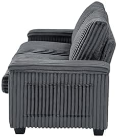 WILLIAMSPACE 71" Loveseat Sectional Sofa Couch for Living Room, Modern Upholstered 2 Seater Sofa with Storage Armrest & USB port & Side Bag, Contemporary Small Sofa for Apartment, Corduroy (Dark Gray)