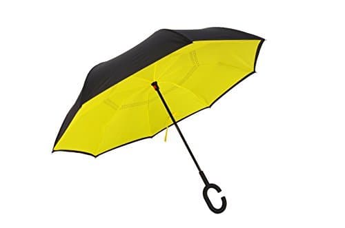 Double Layer Inverted Umbrella C-shaped Handle Reverse & Self Standing Inside Out Umbrella (Black)