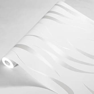 White Wallpaper for Living Room, White 3D Embossed Wallpaper, Modern Glitter Textured Wallpapers, Feature Wallpapers for Hallway and Stairs
