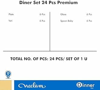 neelam Plain Stainless Steel 24 Gauge, Premium Eco Dinner Set, 24 Pieces Set, Ideal Gifting Dinner Set, Ideal for Special Occasions Like Anniversary, Wedding, Housewarming Party, Easy to Clean