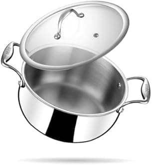 Stahl Triply Stainless Steel Sauce Pot with Lid | Stainless Steel Belly Casserole | Tri Ply Biryani Pot with Induction Base | Artisan 4182, Dia 22 cm, 4.3 L (Serves 5 People)