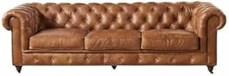 Modern Classic Sofa Couch Fabric & Valvet Tufted Chesterfield Sofa Living Room and Office (Brown Leathrette (3 Seater))