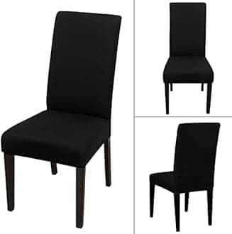 JQinHome 6 Pcs Dining Chair Slipcover,High Stretch Removable Washable Chair Seat Protector Cover for Home Party Hotel Wedding Ceremony (Black)