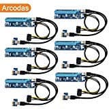 PCI-E Riser Newest Version 009s 1x to 16x 6-pin SATA Powered Adapter & 23IN USB3.0 Cable | Support Asus, EVGA, Gigabyte, MSI, SAPPHIRE, XFX etc GPUs for mining ETH/ZEC/BitCoin/AltCoins (6-Pack)